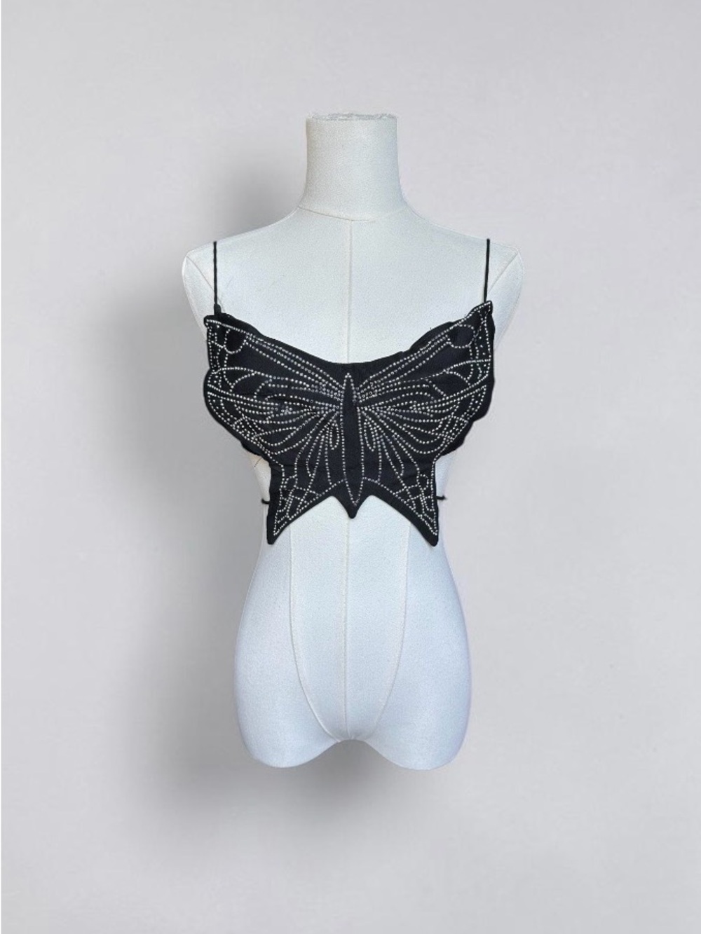 Black Butterfly Rhinestone Crop Top